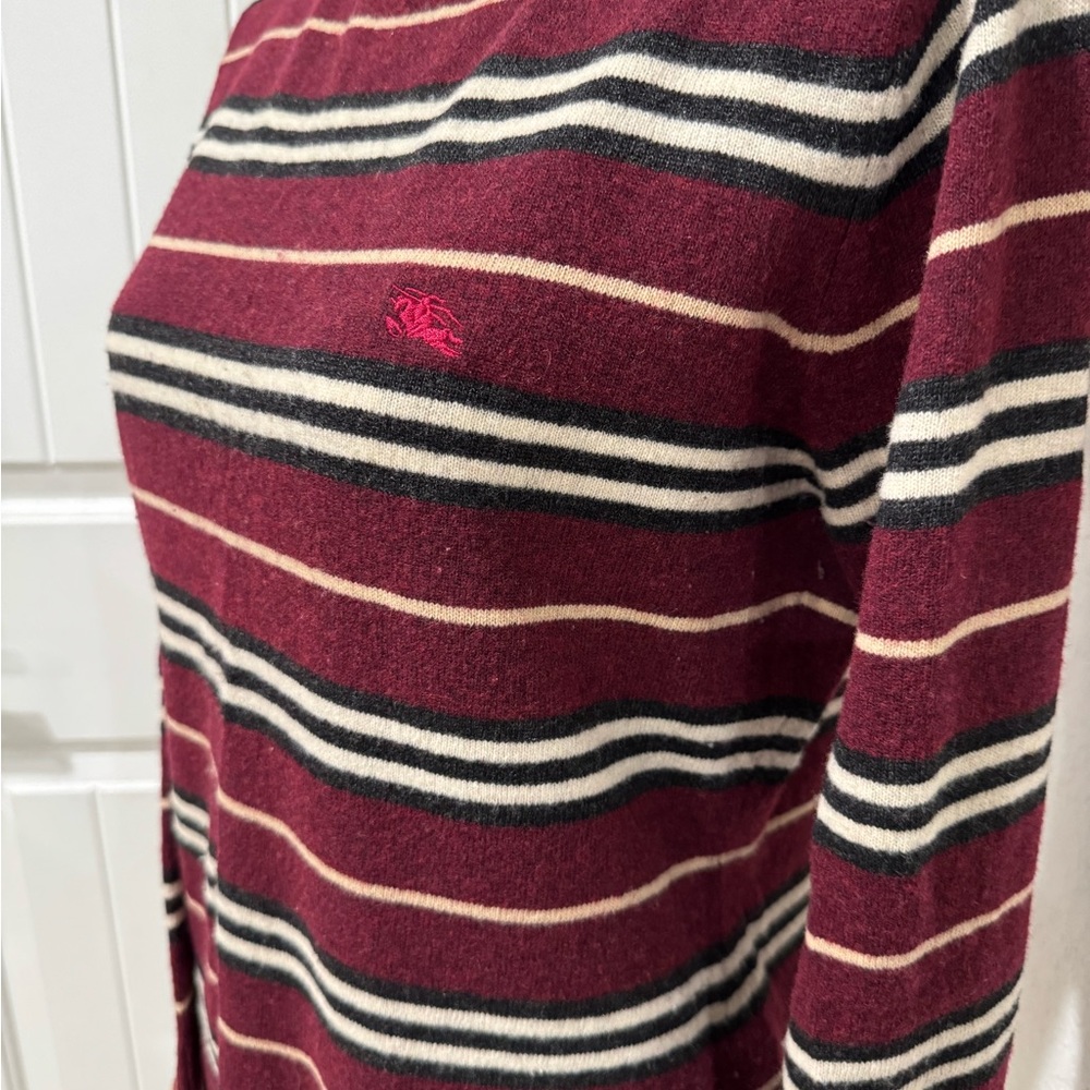 Burberry Burgundy and Cream Striped Sweater